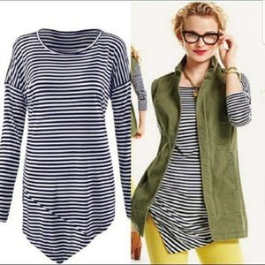 CAbi #5064 Boat Stripe Tee Navy/White Sz L